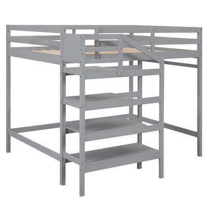 Full Loft Bed with Built-in Storage Gray