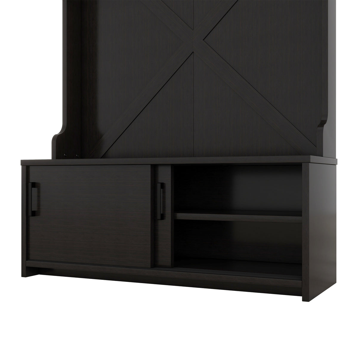 Hall Tree with Sliding Door and Hooks Black