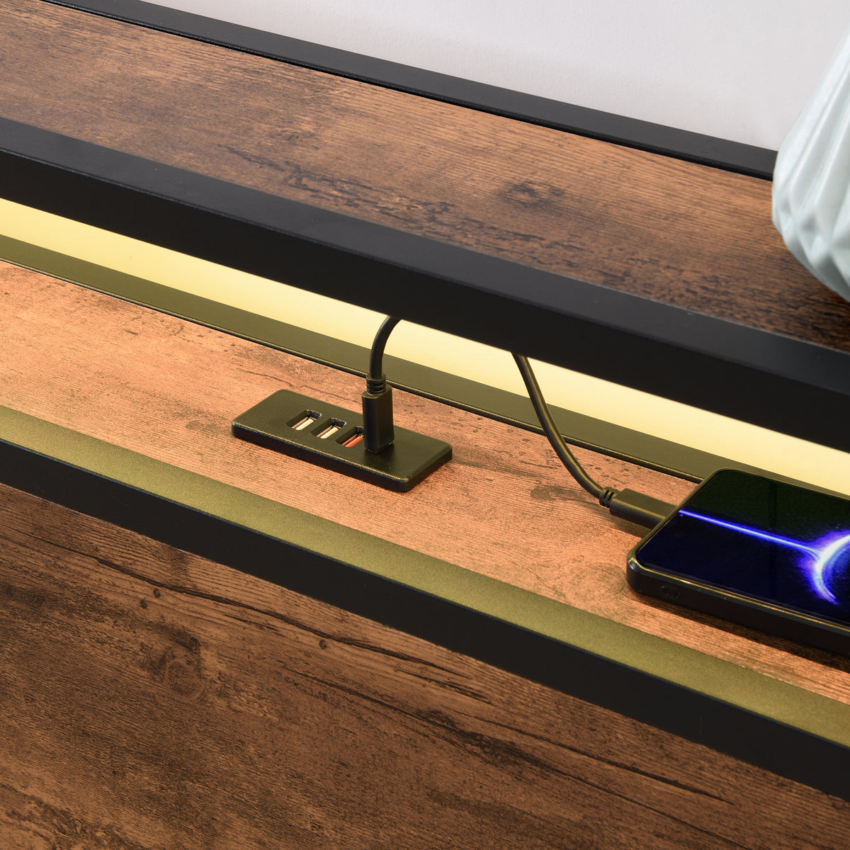 Elevating Platform Bed with LED Headboard Brown