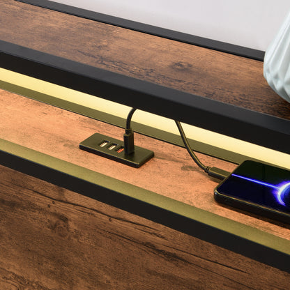 Elevating Platform Bed with LED Headboard Brown