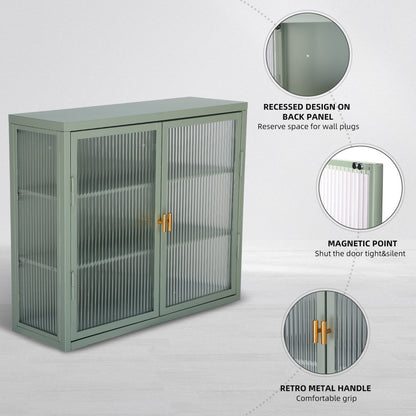 Retro Double Glass Wall Cabinet with Detachable Shelves Brown