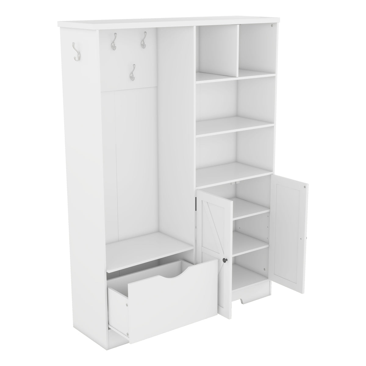 Hall Tree Storage Cabinet White
