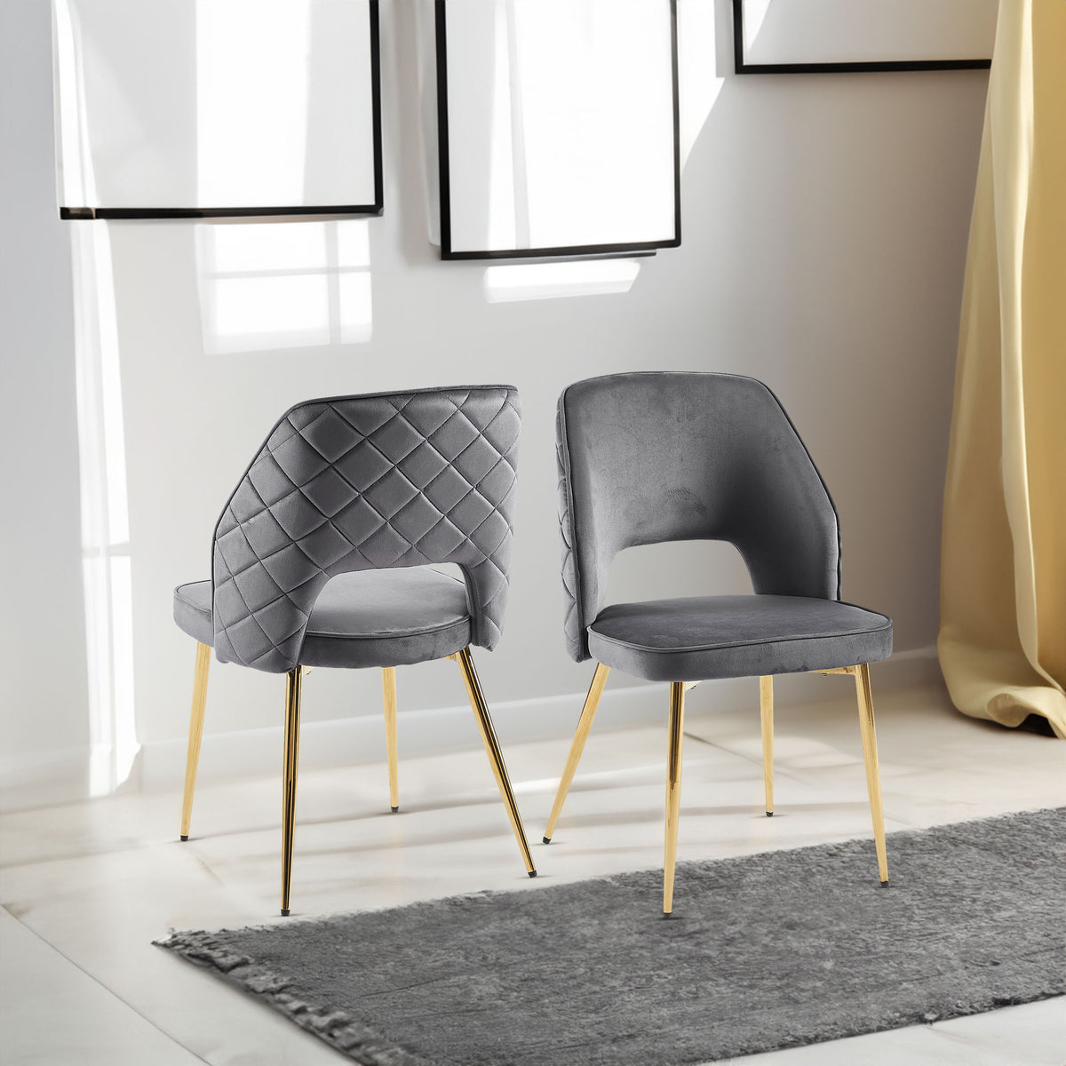 Grey Velvet Dining Chair Set (4 pcs) – Gold Legs