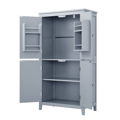 Gray Bathroom Floor Cabinet with Adjustable Shelves