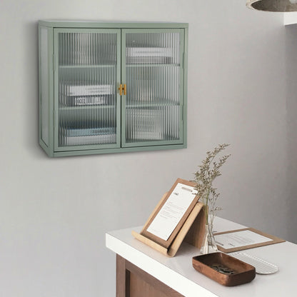 Retro Double Glass Wall Cabinet with Detachable Shelves Brown