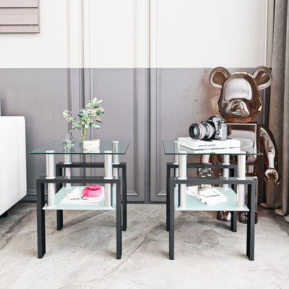 Glass Coffee Table Set (2 pcs) – Black Frame