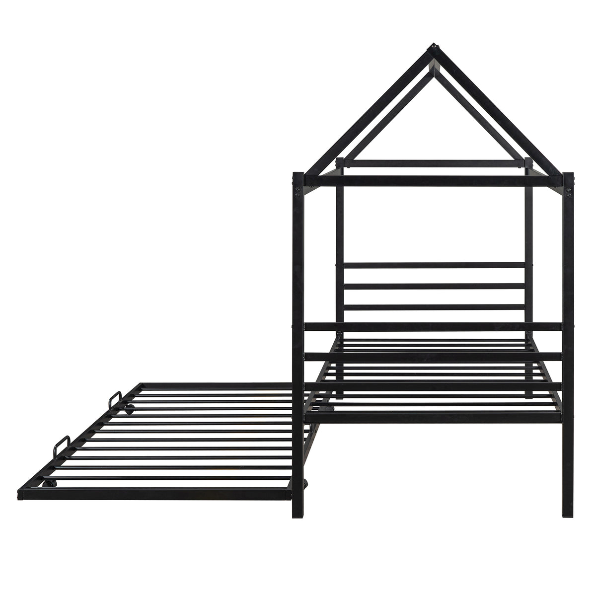 Metal House Platform Bed with Trundle Black