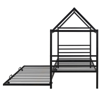 Metal House Platform Bed with Trundle Black
