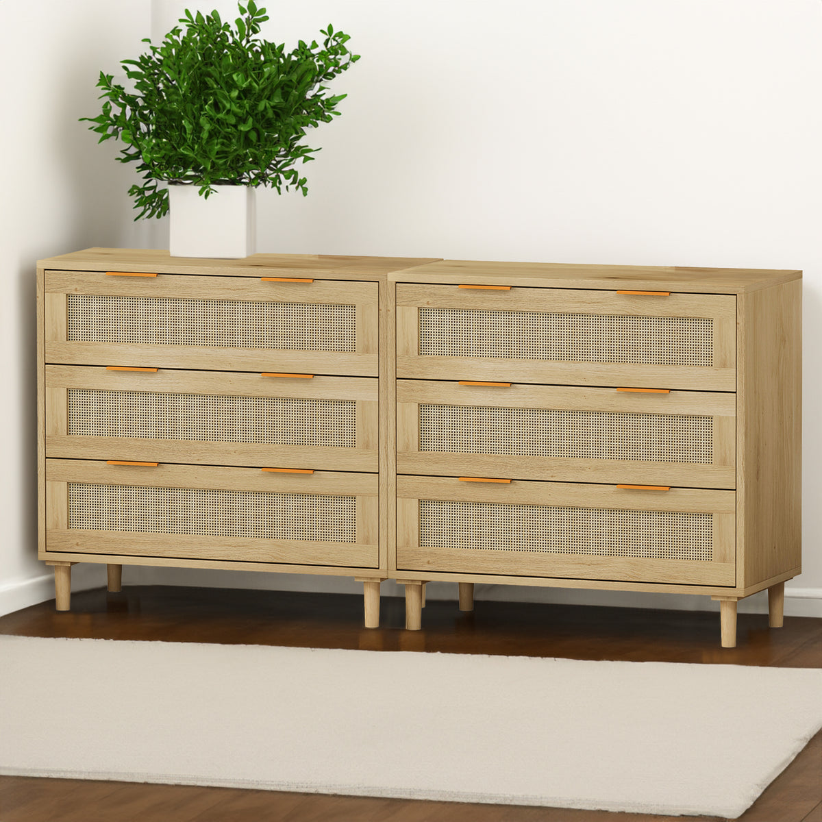 Rattan Drawer Storage Cabinet – Oak & MDF Sideboard