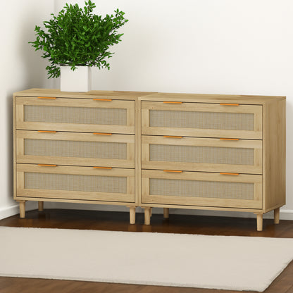 Rattan Drawer Storage Cabinet – Oak & MDF Sideboard