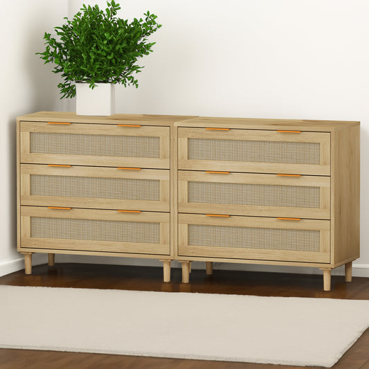 Rattan Drawer Storage Cabinet – Oak & MDF Sideboard