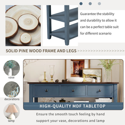Retro Console Table with Shelves Navy Espresso