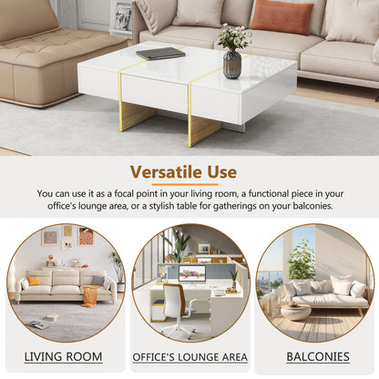 Multifunctional Table with Drawers Gold Finish