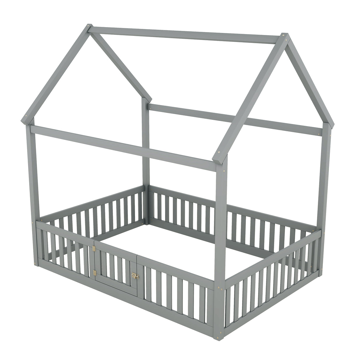 Full Wood Bed with Fence and Door Gray
