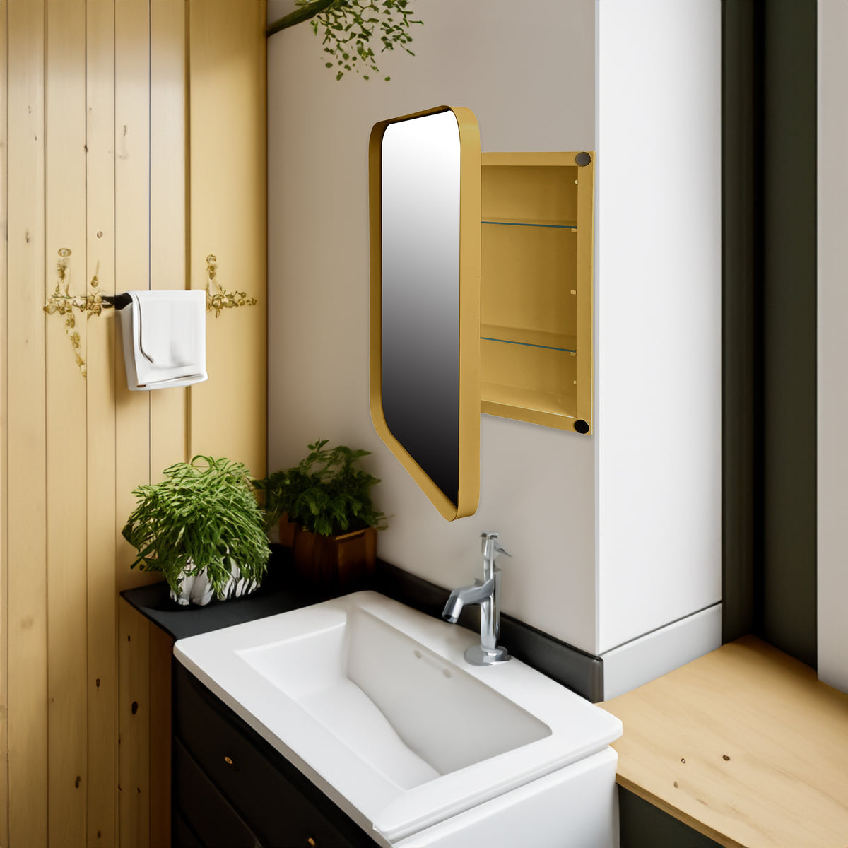 Matte Gold Metal Medicine Cabinet