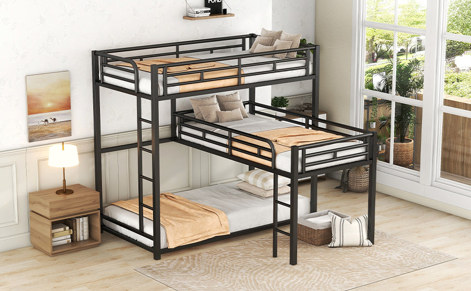 Metal Triple Bunk Bed Black