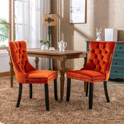 Nikki Tufted Linen Dining Chair Set (2 pcs) – Orange