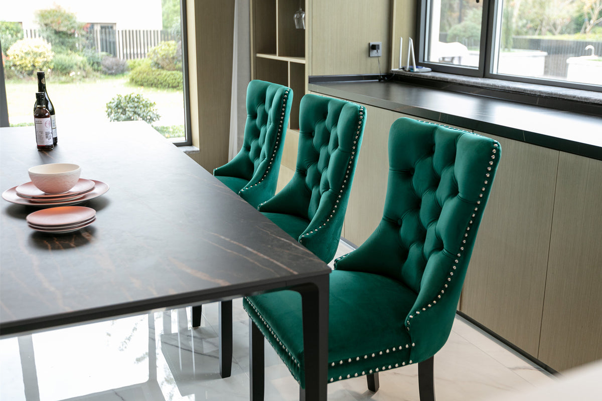 Nikki Tufted Linen Dining Chair Set (2 pcs) – Green