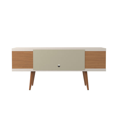 Eureka Modern 53.14" TV Stand with 4 Shelves - Off White Gloss/Maple Cream