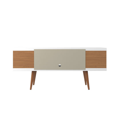 Eureka Modern 53.14" TV Stand with 4 Shelves - White Gloss/Maple Cream