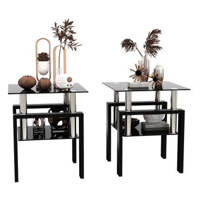 Modern Glass Coffee Tables Set of 2 Black Finish
