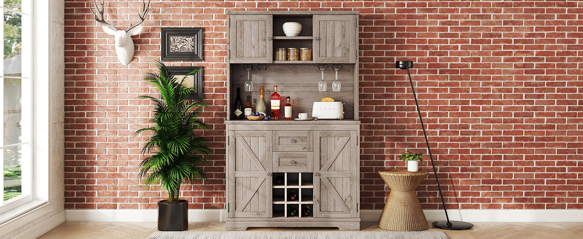 Farmhouse Coffee Bar Cabinet with Wine Storage