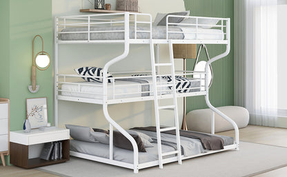 White Triple Bunk Bed – 3-Tier Space-Saving Metal Frame for Kids & Teens