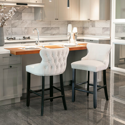 Velvet Wingback Bar Stool Set (2 pcs) – Beige