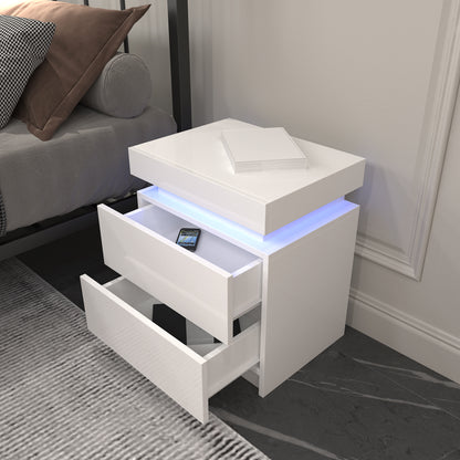 White LED Nightstand with Storage Drawers