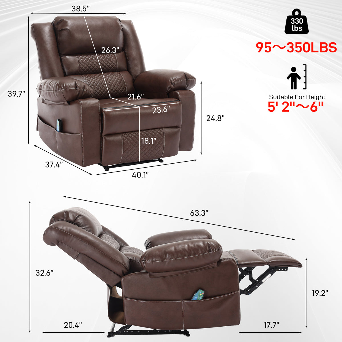Breathable Leather Reclining Massage Chair Brown