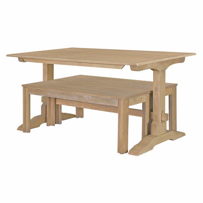 Retro Dining Set (3 pcs) – Natural Wood
