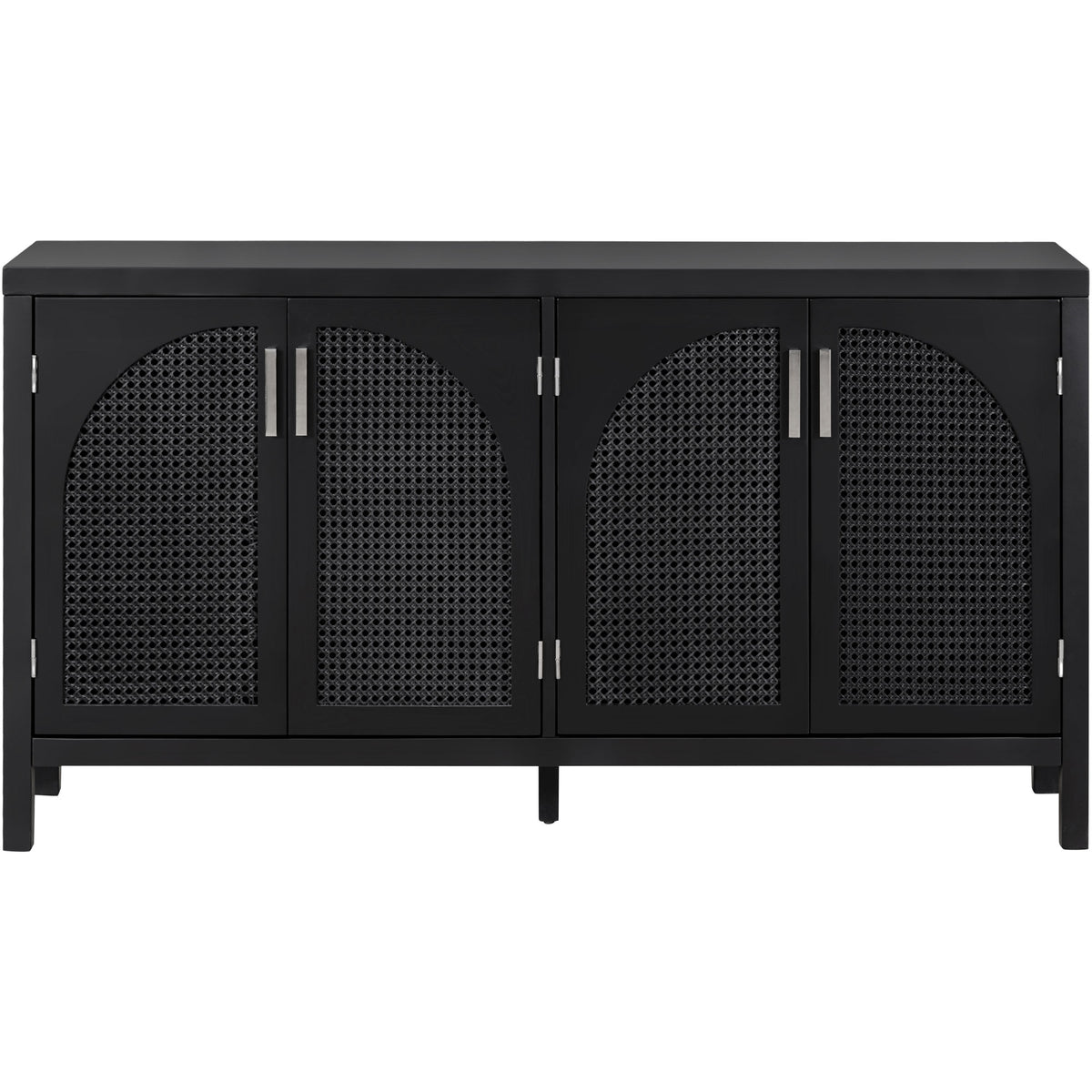 Storage Sideboard with Rattan Doors Black