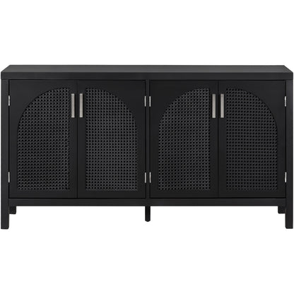 Storage Sideboard with Rattan Doors Black