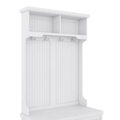 White Hall Tree Bench with Coat Hooks