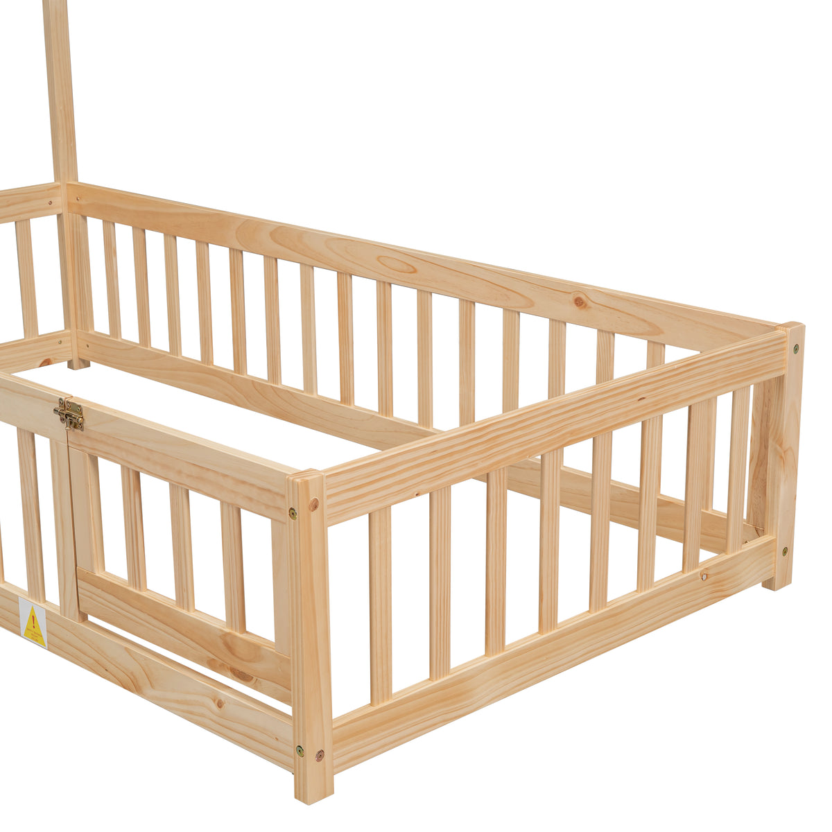 Metal House Floor Bed with Fence – Natural