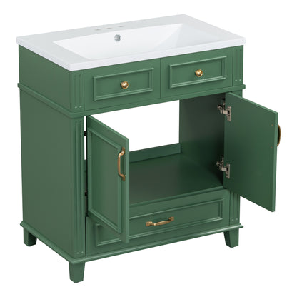 30-Inch Solid Wood Bathroom Vanity with Sink Green