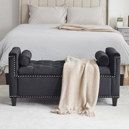 44-Inch Velvet Storage Bench with Armrests Black