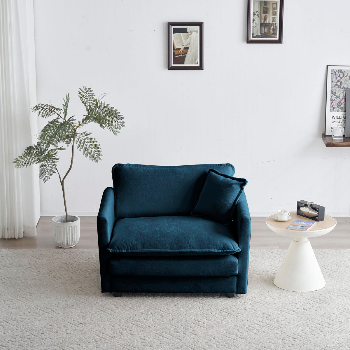 Comfy Single Sofa Chair Blue Chenille