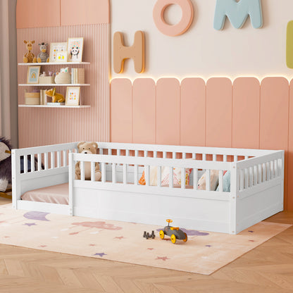Wood Floor Twin Bed with Fence White