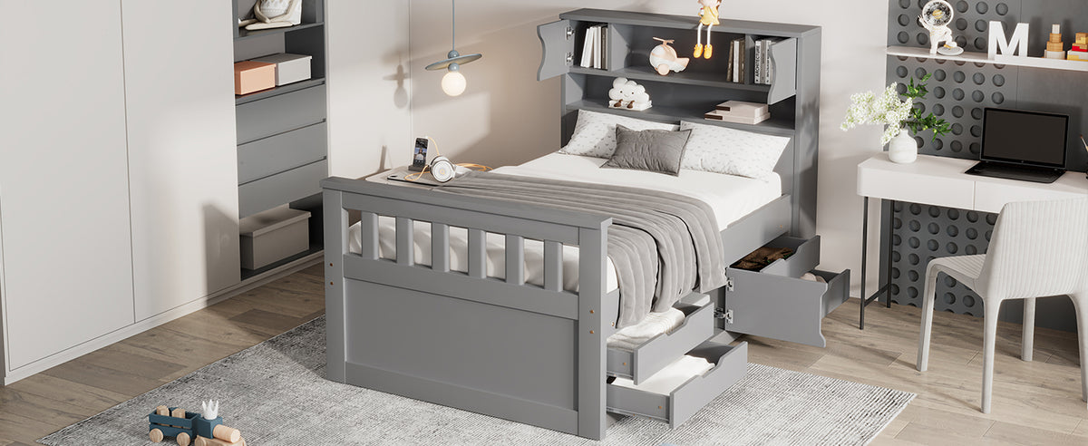Twin Captain Platform Bed Gray