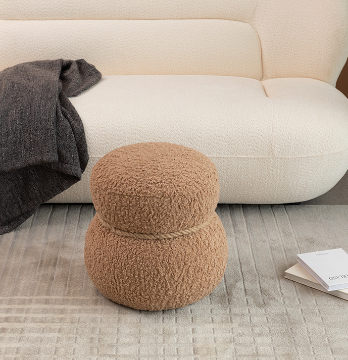 Camel Snowman Stool Plush Fabric Beige