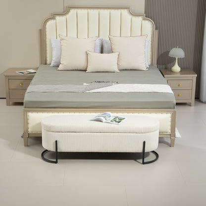 Storage Ottoman Stool – Beige Fabric