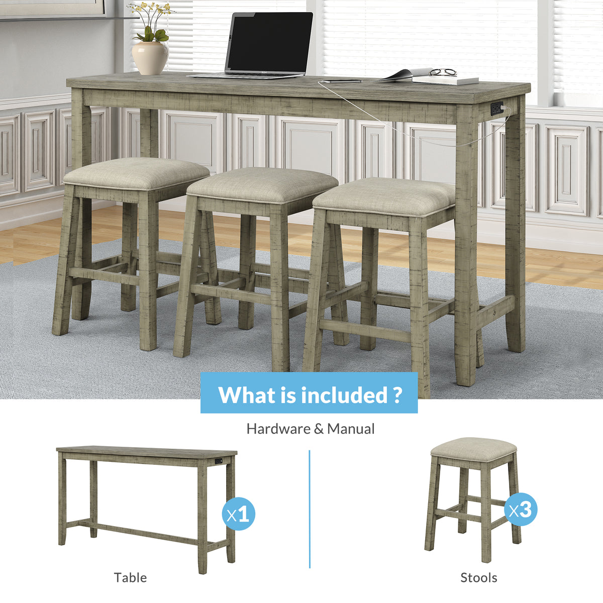 Counter Dining Set with Fabric Stools Green
