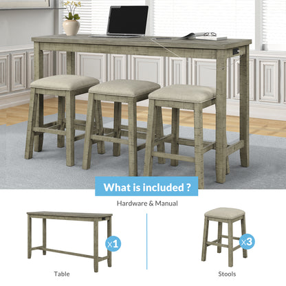 Counter Dining Set with Fabric Stools Green