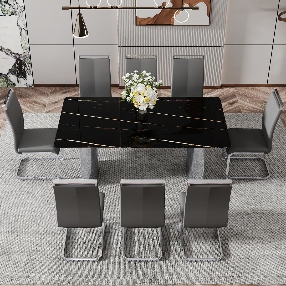 Modern Glass Dining Table Silver Base