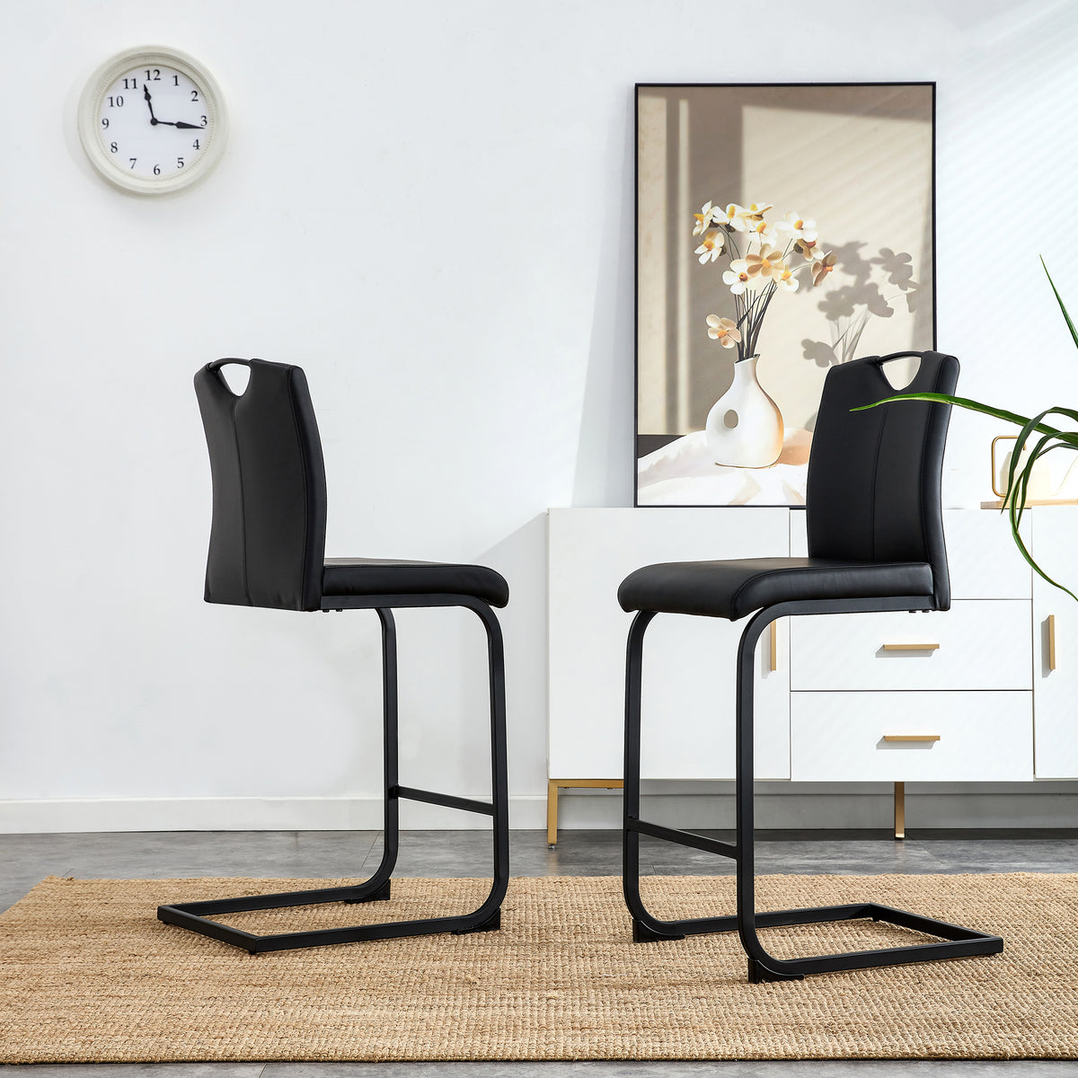 Black PU Counter Stool Set (2 pcs)