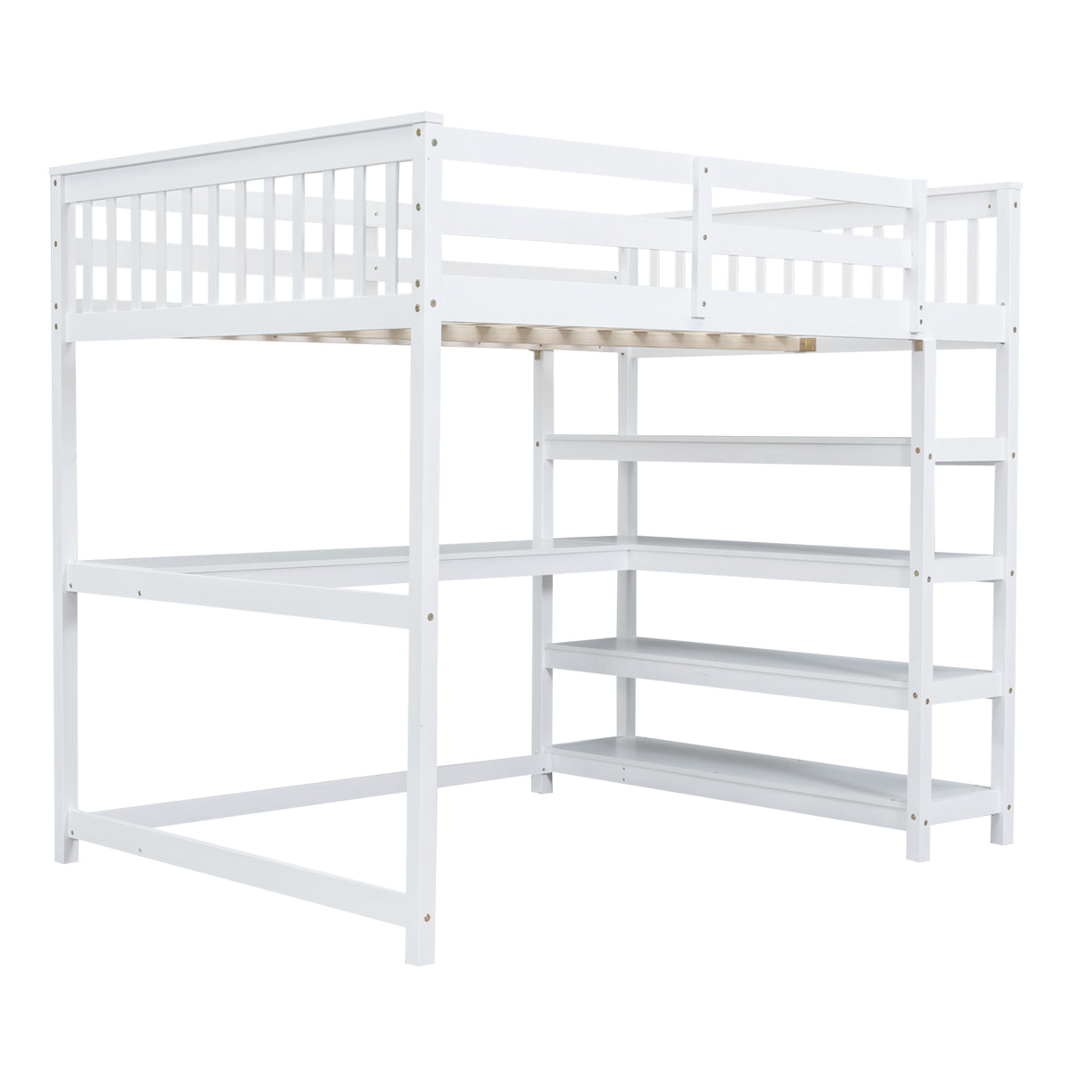 Full Loft Bed with Storage Desk – White