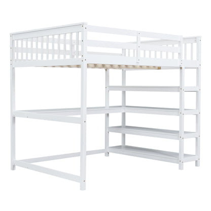 Full Loft Bed with Storage Desk – White