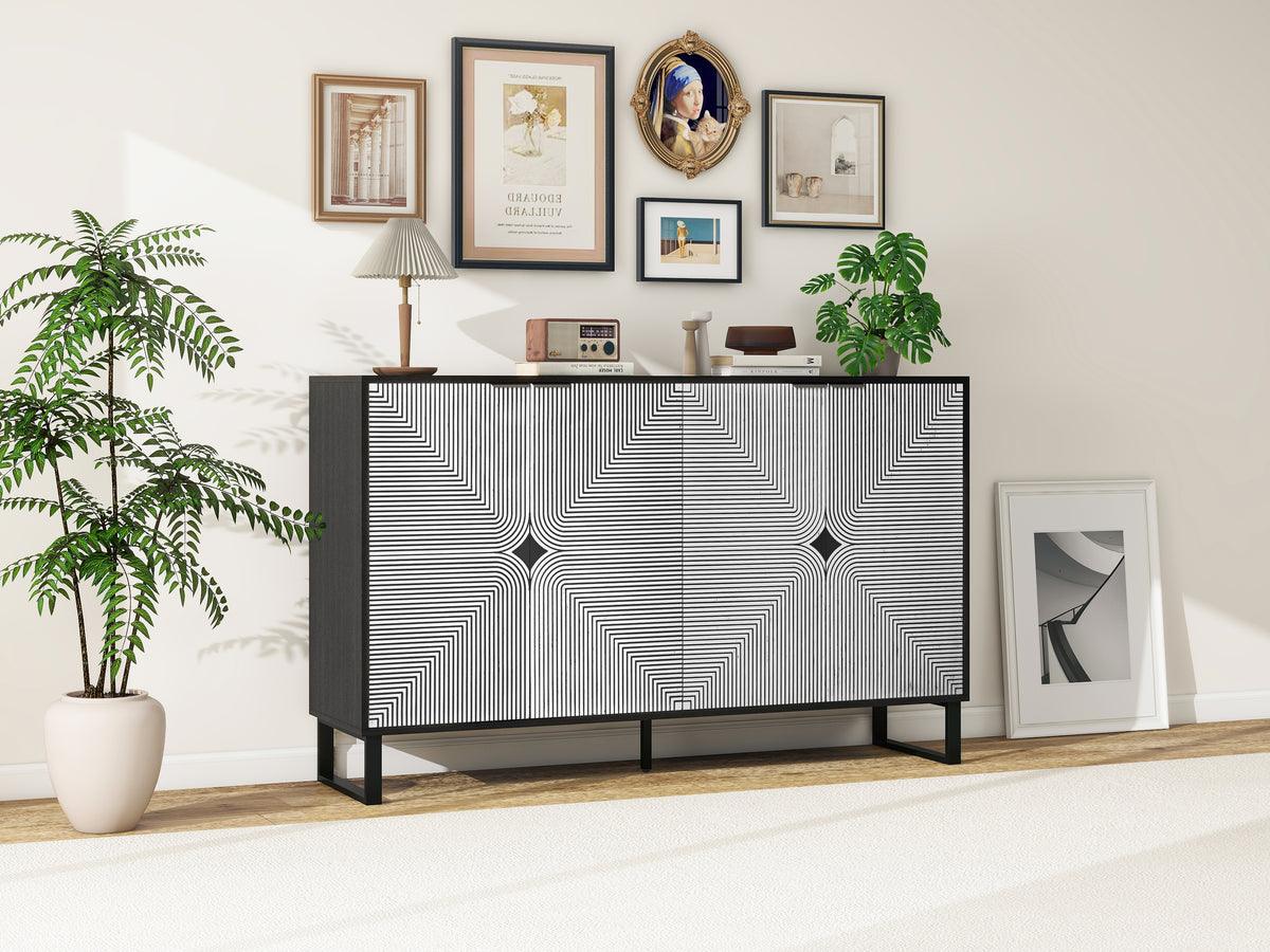 Striped 4-Door Buffet Cabinet
