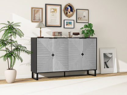 Striped 4-Door Buffet Cabinet